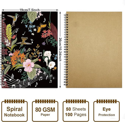 MAXCURY Blank Sheet Music Composition Manuscript Staff Paper Art Music Notebook Black 100 Pages 26x19cm (Flora)