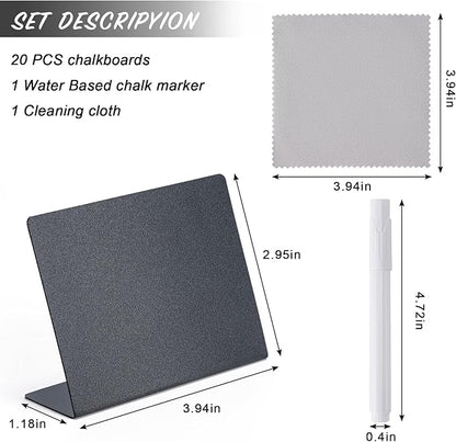 BOOMIBOO 20 Pack 4"x3"Mini Chalkboard Signs, Reusable and Reserved Table Signs, Easy to Write and Wipe Out, Food Labels for Parties - Buffets - Birthdays -Bakery-Table Numbers-Weddings