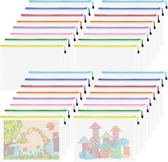 32pcs Mesh Zipper Pouch Bags, A3 Zipper Pouch, Mesh Bags With Zipper, Plastic Zipper Pouches, 8 Colors Zipper Pouches for Organizing, Board Game Storage, Travel, School Office organize