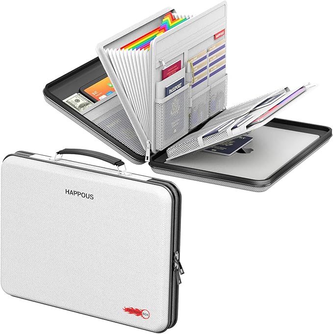 Fireproof Document Organizer, Expanding File Organizer with 13 Pockets, Portable Fireproof Document Box Hard-Shell Document Organizer Storage for Documents Laptop Passports Cards Gray
