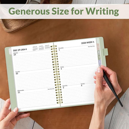 SUNEE 2026 Weekly & Monthly Planner 6.4"x8.5"- 12 Month (January 2026 - December 2026), Vegan Leather Cover, Pocket, Bookmark, Notes, Monthly Tab, Sage Green
