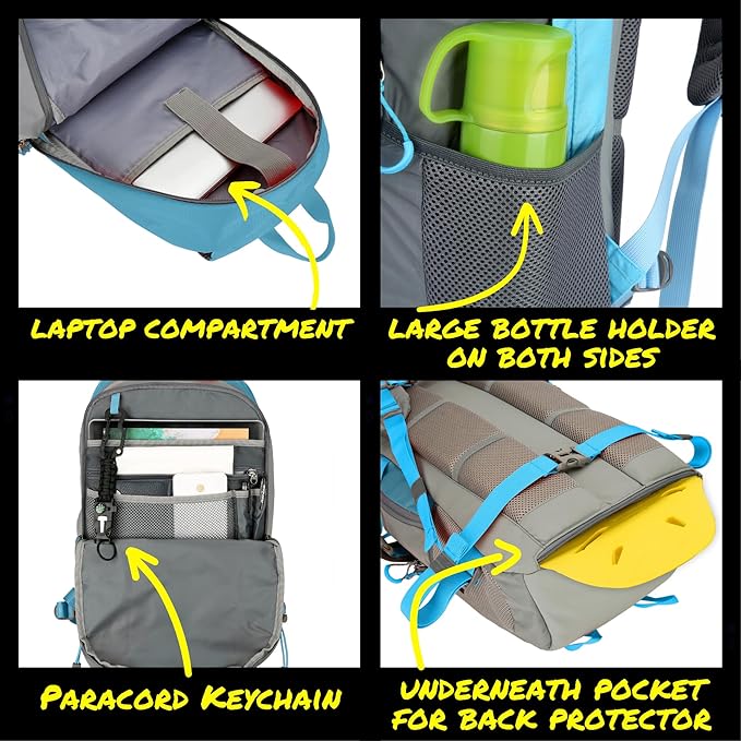 Reflective Motorcycle Backpack Lightweight, Water Resistant Casual Daypack with Laptop Pocket for Safe Commuter, Biking, and Daily Use. 35L Sport bookbag to Avoid Accidents (light blue backpack)