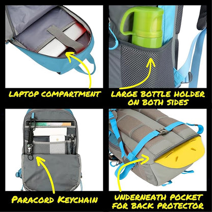 Reflective Motorcycle Backpack Lightweight, Water Resistant Casual Daypack with Laptop Pocket for Safe Commuter, Biking, and Daily Use. 35L Sport bookbag to Avoid Accidents (light blue backpack)