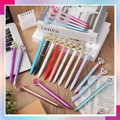 Sherr 100 Pack Big Crystal Diamond Pens Cute Ballpoint Pens Retractable Ballpoint Rhinestones Crystal Bling Gem Plated Black Gel Ink Office Supplies Gifts for Women(Elegant,Assorted)