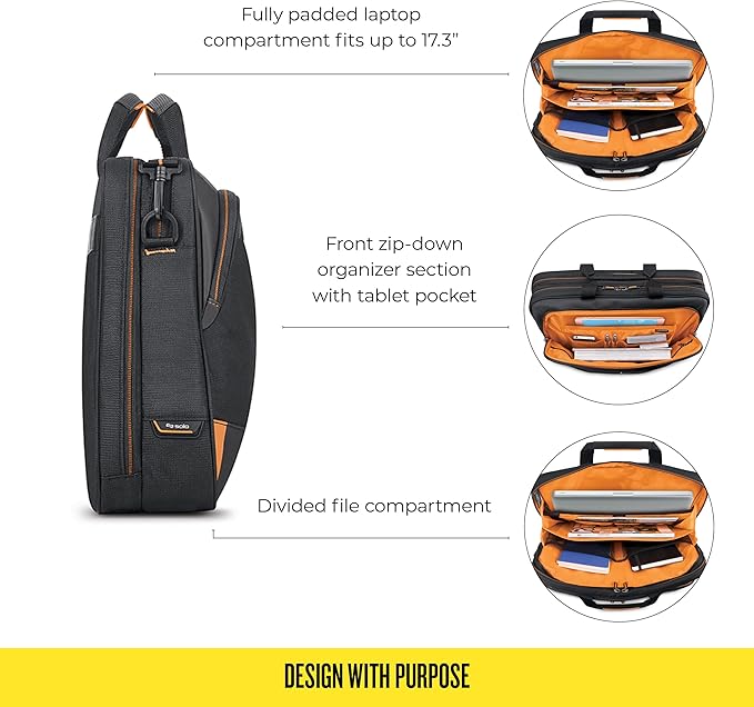 Solo New York Focus 17.3 Inch Laptop Briefcase, Black