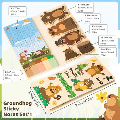 I Just Really Like Groundhog Sticky Notes Set - Cute Animal Self-Stick Note Pads Divider Tabs Bundle Writing Memo Pad Page Marker Back to School Office Supplies Groundhog Day Party Favor Gift