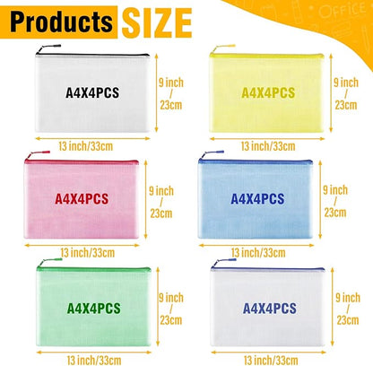 60pcs Large A4 Mesh Zipper Pouch File Bags YOPCDJ Reusable Zippered Pouches for Organizing Classroom, Board Game Storage, Puzzle Bags