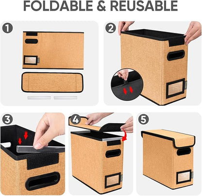 BALEINE File Organizer Box with Lid, Collapsible File Folder Organizer with Plastic Slide, Hanging File Folder Box for Office Document Storage (2 Pack, Orange, S)