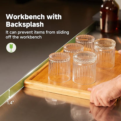 Real Relax Stainless Steel Table with Backsplash, NSF Commercial Heavy Duty Stainless Steel Table for Prep with Adjustable Undershelf, for Indoor & Outdoor- 24" D x 60" W x 34" H