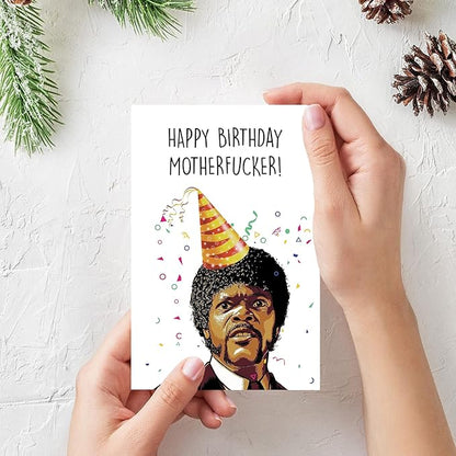 OJsensai Funny Samuel L Jackson Birthday Card, Pupl Fiction Card for Friend, Humorous Bday Card for Him Her, Rude Card for Boyfriend