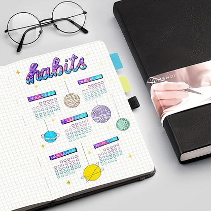 EMSHOI Graph Paper Notebook - 256 Pages A5 Graph Notebook/Journal, Hard Cover, 120gsm Thick Paper, Smooth PU Leather, Inner Pocket, 5.75'' × 8.38''-Black