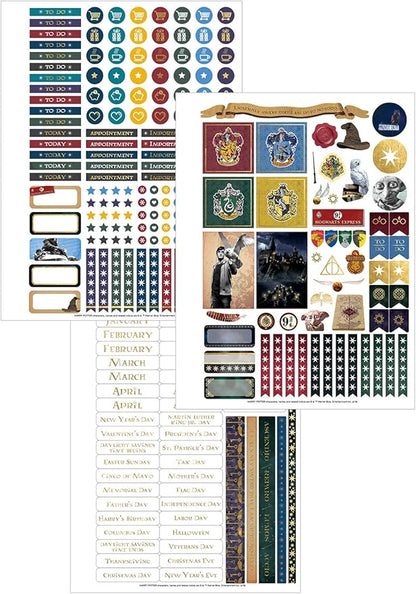 Paper House Productions Harry Potter 12 Month Undated 9.5" Planner with Month and Event Flag Stickers - Hogwarts Crest