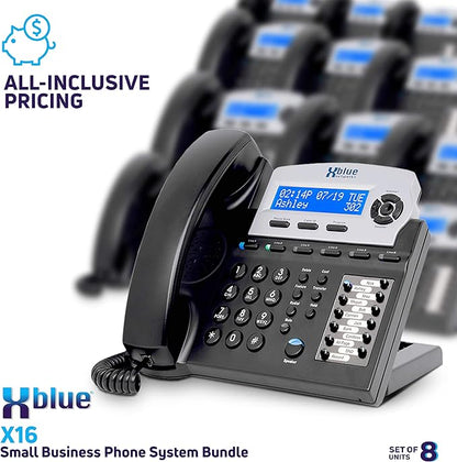 XBLUE X16 Small Business 8 Phone System Bundle - Six Outside Lines & Sixteen Phone Capacity - Includes Auto Attendant, Voicemail, Caller ID, Paging & Intercom