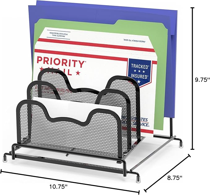 Simple Houseware Desk 5 Sections Step File Sorter Organizer, Black