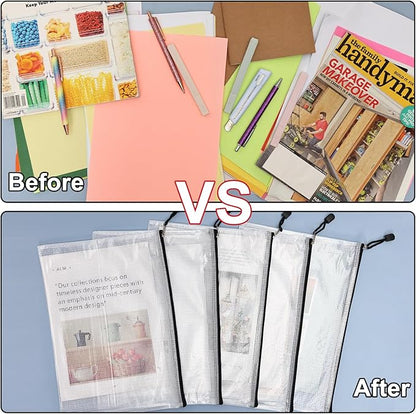 EOOUT 42pcs Mesh Zipper Pouch, Black Waterproof Zipper Bags for Organizing Storage, Letter Size/A4 Size Puzzle Bag, Zipper File Bags for Board Games and School Office Supplies