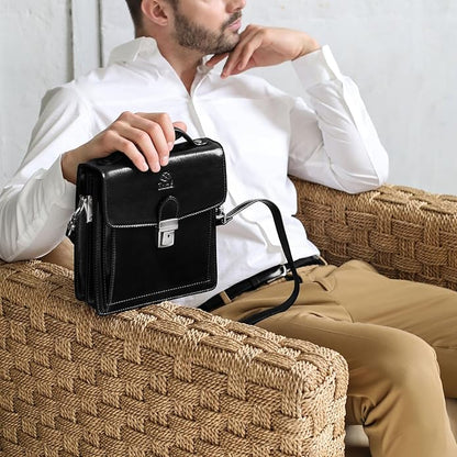 Time Resistance Small Leather Briefcase for Men - Crossbody Bag - Italian Leather Messenger Bag - Gift Box Included