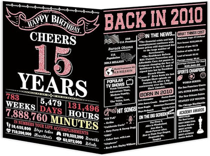 YiKaLus 15th Birthday Card for Son Daughter,Funny 15th Birthday Gifts for Boy Girl Kids,Happy 15 Year Old Birthday Card Decorations for Him Her