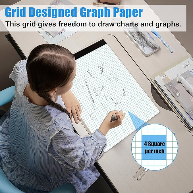 AZUREAL Grid Paper Notebook 8.5 x 11 Inches, 3 Pack graph paper pad, 70 Gsm 4×4 Quad Grid Paper, Graph Papers for School, Office, Home, 25 Sheets/Pad, 25 Sheets/Pad