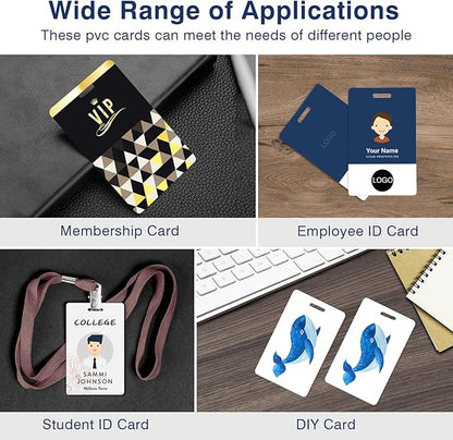 20 Pack Premium Blank PVC Cards with Slot Punch on Short Side - Vertical Slot Punch Blank ID Cards- CAETOUNG CR80 30 Mil Graphic Quality White Plastic Cards for Photo ID Badge Printers