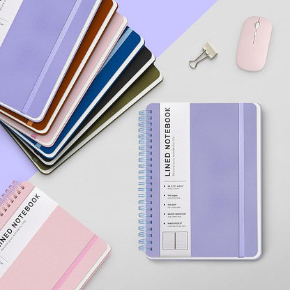 Lined Spiral Journal Notebook, A5 Hardcover Leather Notebook for Work, 5.7''×8.2'', 100GSM Thick Paper Spiral Bound Journaling Notebooks for Women & Men Office School Note Taking Business, Purple