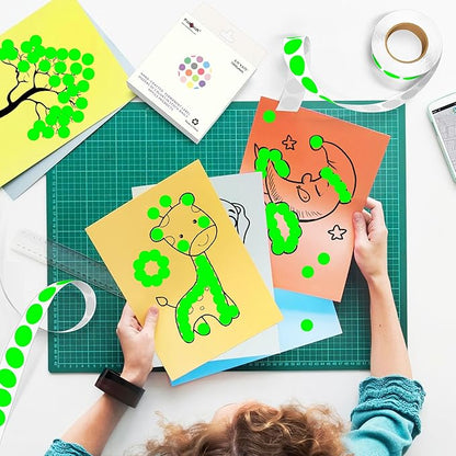PARLAIM 3/4 Inch Round Permanent Adhesive Color-Code Dot Stickers,10000 Stickers Roll dots Label Dispenser Box Green Circle Stickers Labels 10Rolls (Fluorescent Green)