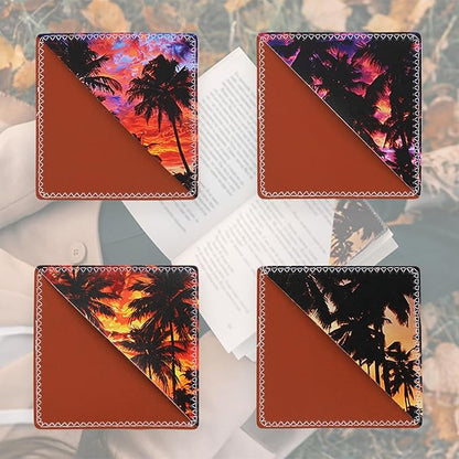 4 Pieces Leather Bookmarks, Cute Book Accessories for Reading Lovers, Page Markers for Women Men Kids Students Teachers Retirement Birthday Gift (Sunset)