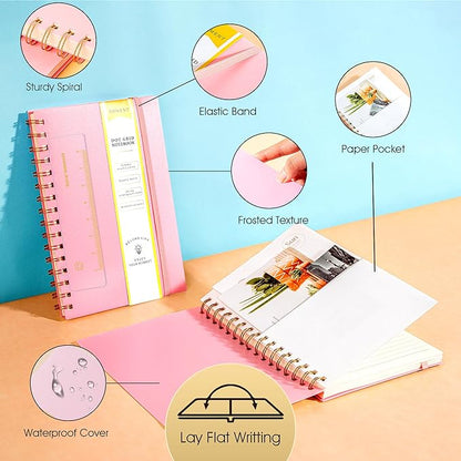 Dot Grid Spiral Notebook A5 Spiral Bullet Dotted Journal 160 Pages Thick Dot Paper Notebooks Plastic Hardcover Spiral Notebook 5x7 Wire Bound Notebooks for Note Taking School Office Supplies,Pink