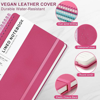 Raspberry Lined Spiral Journal Notebook with 160 Pages, 8×5.7in, A5 Spiral Notebook, Journaling Notebooks for Work, School, Women, Men, College Ruled Spiral Notebook, Hardcover Leather Journals