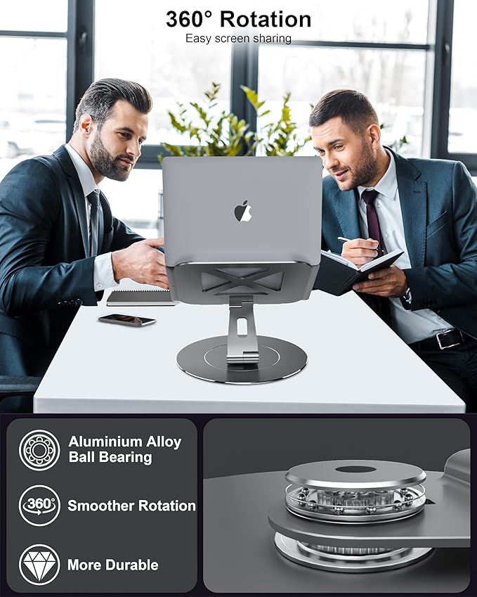 Portable Laptop Stand,【360 ° Rotating Laptop Stand for Desk】,Adjustable Laptop Riser,Ergonomic Computer Notebook Stand Holder for MacBook Air Pro,Dell,XPS,HP(10-17.3")-Black