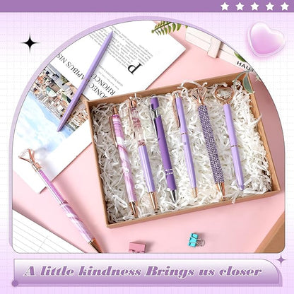 Supervitae 8 Pcs Ballpoint Pen for Women Fancy Gifts for Journaling Liquid Sand Glitter Black Ink Pens Bridal Shower Gifts for Wedding Women Office Desk School Stationery Supplies(Purple)
