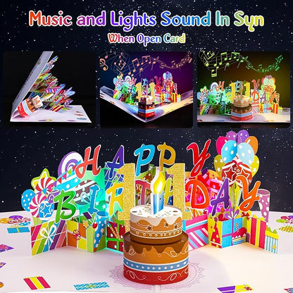 Gumry 11TH Musical Birthday PopUp Card, Blowable Colorful Light Candle 3D Cards with Song, Applause Cheers Sound, Greeting Cards Birthday Gifts Decorations for Girls Boys Turning 11 Years Old