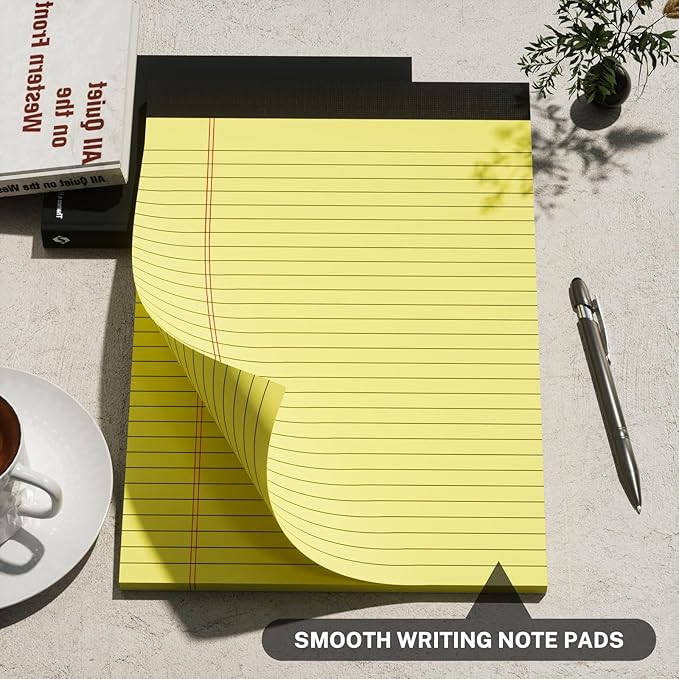 Thick Yellow Legal Pads 8.5 x 11 Wide Ruled Note Pads Yellow Notepad 50 Sheets per Pads, Perforated Paper Study Back Writing Pads 8-1/2" x 11-3/4" Lined Paper for Home, Office, School, Pack of 3