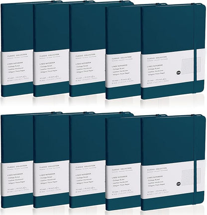 Lined Journal Notebook, 10Pack(Turquoise), 160 Pages, Medium 5.7 inches x 8 inches - 100 gsm Thick Paper, Hardcover