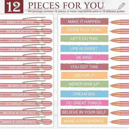 Zonon 12 Pieces Inspirational Pens Bulk Easter Basket Stuffers Motivational Quotes Ballpoint Pens with Stylus Tip Inspirational Gifts for School Office Teachers(Rose Gold,Motivational Style)