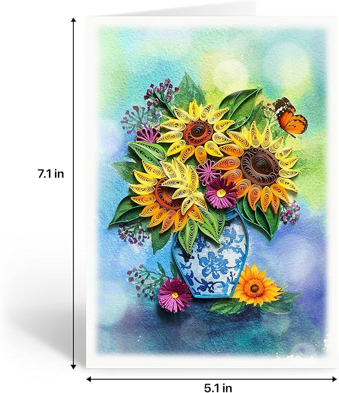 KingKraft Birthday Card for Women, Happy Birthday Card for Mom, Sister, Daughter, Sunflower Quilling Card, Anniversary Card for Wife, Thinking of You, Valentines Day Card, Mothers Day Card
