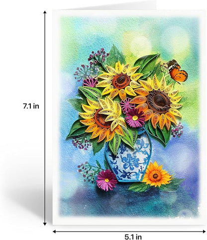 KingKraft Birthday Card for Women, Happy Birthday Card for Mom, Sister, Daughter, Sunflower Quilling Card, Anniversary Card for Wife, Thinking of You, Valentines Day Card, Mothers Day Card