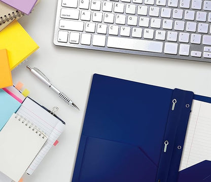 Better Office Products Blue Plastic 2 Pocket Folders with Prongs, Heavyweight, Letter Size Poly Folders, 24 Pack, with 3 Metal Prongs Fastener Clips, Blue