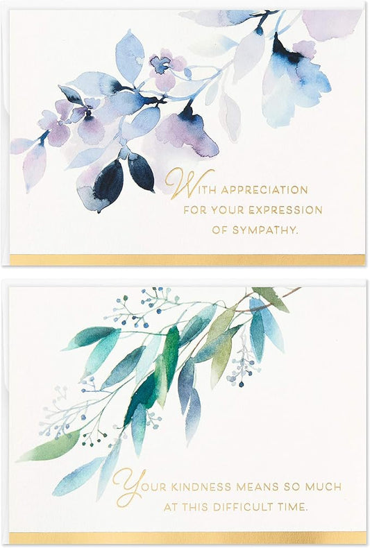 Hallmark Funeral Thank You Cards Assortment, Watercolor Flowers (50 Thank You for Your Sympathy Cards with Envelopes)