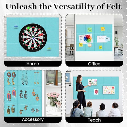 Felt Bulletin Board Felt Wall Tiles 12 Pack- 47"x35" Large Cork Board/Cork Tiles Alternative Safe Removable Felt Boards for Walls Felt Board for Office Felt Pin Board Baby Blue