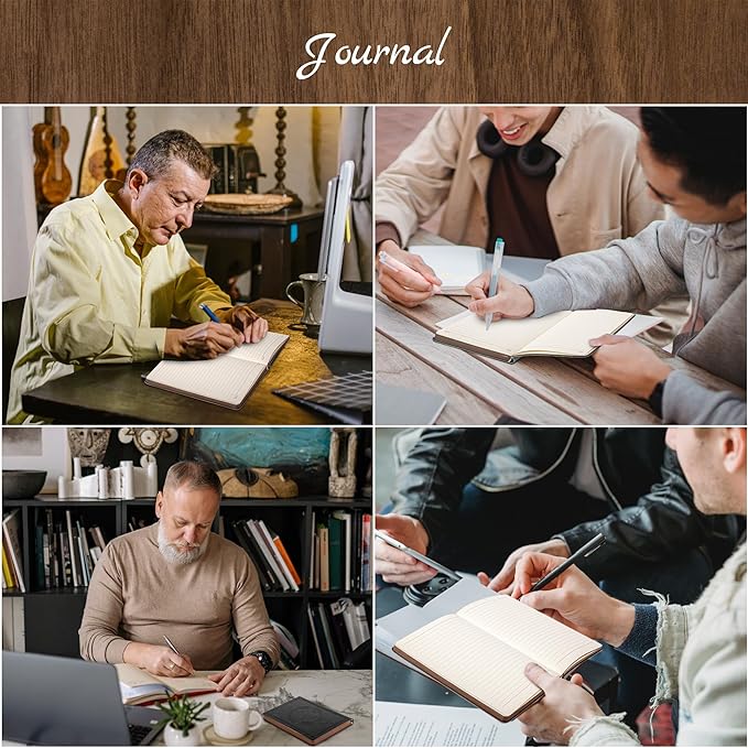 CAGIE Lined Journal for Men Soft Cover Notebook Leather Journals for Writing, 180 Lay Flat Vintage Mens Journal Personal Diary, 5.7'' X 8.3'', Black