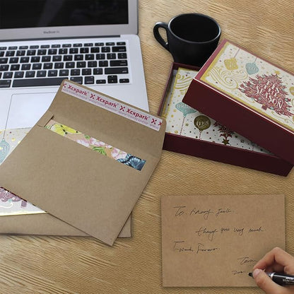 100 Qty Printable A7 Invitation Envelopes 5.25X7.25 inches Cards, Self Seal 120GSM Brown Kraft Paper Envelopes for Invitations, Papers, Photos, Documents, Wedding, Baby Shower, Easy to Seal