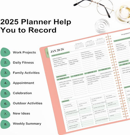 2025 Planner - Weekly & Monthly Planner Notepad 2025, 11.38'' x 8.74'', JAN. 2025 - DEC. 2025, Appointment Book, 60 Minutes Intervals, Monthly Tabs, Sturdy Cover, Spiral Bound, Back Pockets - Rose Golden