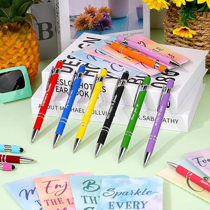 48 Pcs Watercolor Bulk Motivational Pens Inspirational Notepads Set, Pocket Motivational Quote Notebooks Ballpoint Pens, Mini Journals Gift Set for Kids Students Teachers School Office Prizes Supplies