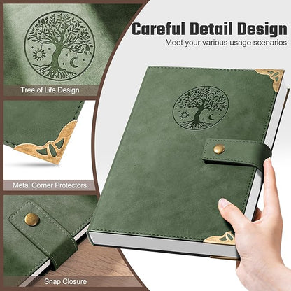 Lined Journal for Women Journals for Writing 260 Pages A5 Notebooks for Work Tree of Life Hardcover Leather Diary Journals, 5.7”x8.3”, Green