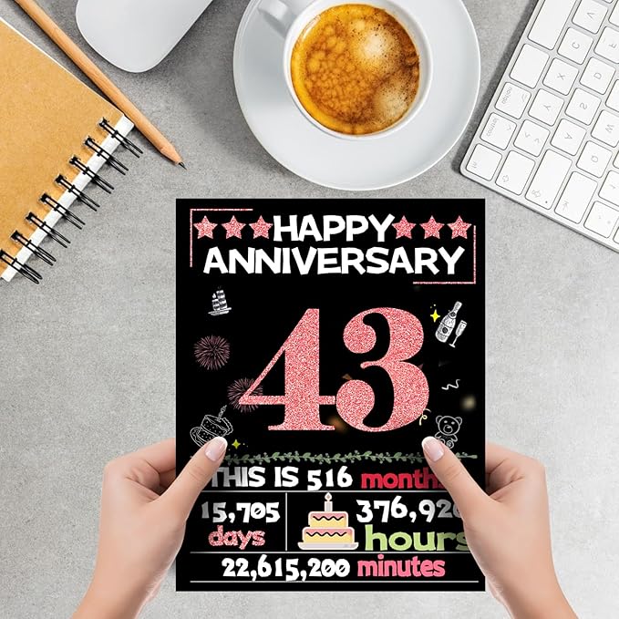 Joycard 43rd Anniversary Card for Women, Wedding Card for Wife, Sweet Marriage Decorations Gifts for Couple, Perfect for Her on Anniversary Day, Back in 1982