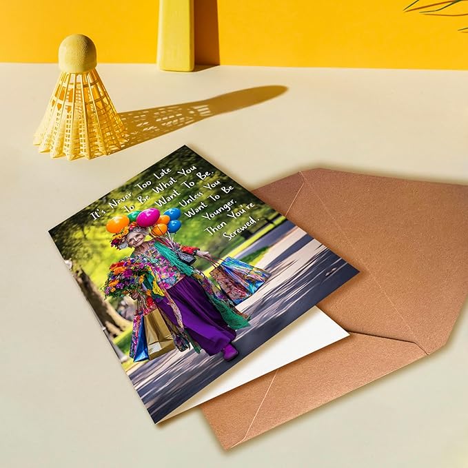 Funny Birthday Card for Old Women, 60th-90th Birthday Greeting Card, Modern Style, 5x7 inches, Blank Inside, Envelope Included