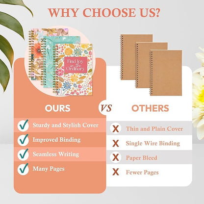 Spiral Notebook - 10.25" x 7.25" 300 Pages - Notebooks College Ruled, Prayer Journal, Wide Ruled Notebook Paper, Beautiful Gift for Women (Ink Your Passion) Floral