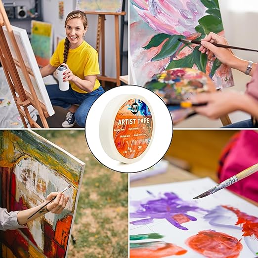 4 Pack White Artist Tape - Art Masking Tape for Watercolor Paper, Canvas Acrylic Painting, Curves, Framing, Paint, Gouache, Console - Acid Free Drafting Tape 1" Wide - 360FT Total