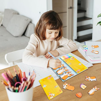 B1ykin Sticky Notes Set - Cartoon Theme Cute Self-Stick Notes Pad Teacher Appreciation Gifts， Self-Adhesive Writing Memo Pages Sticky to Do Notepad for Kids Employee School Office (Corgi)