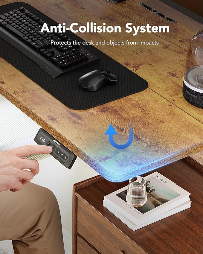 HUANUO 40" x 24" Electric Standing Desk Adjustable Height, 4 Memory Height Settings, Headphone Hook, Cable Manager, Sit Stand Up Desk for Home Office & Computer Workstation, Vintage Brown